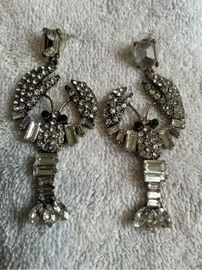 Crystal Lobster Drop Earrings - Clear Rhinestone Statement Earrings